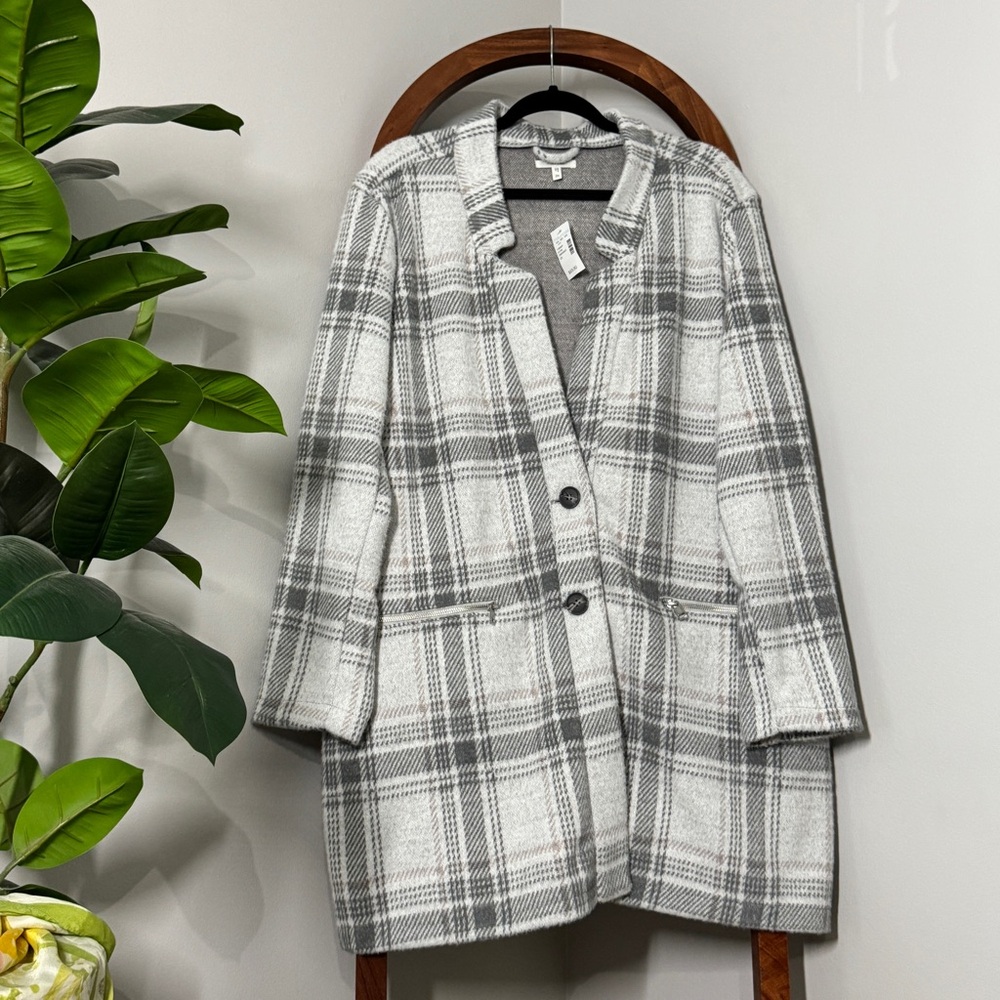 Maurices 2X Gray Plaid Button Front Cardigan Coat NEW